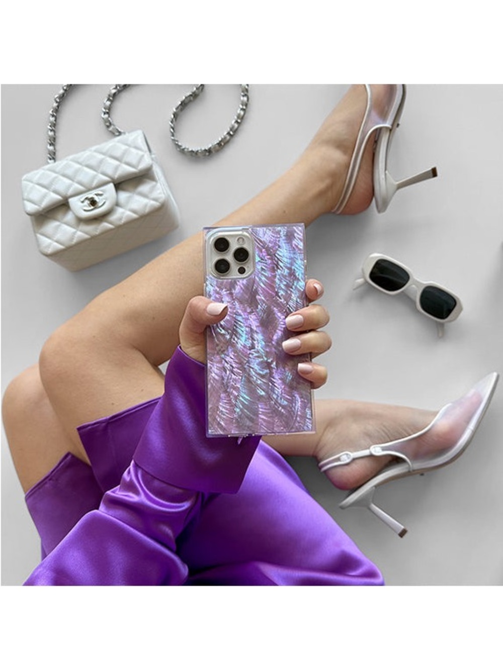 FLAUNT SQUARE® Violet Mother of Pearl iPhone Case for iPhone 15 Pro Used